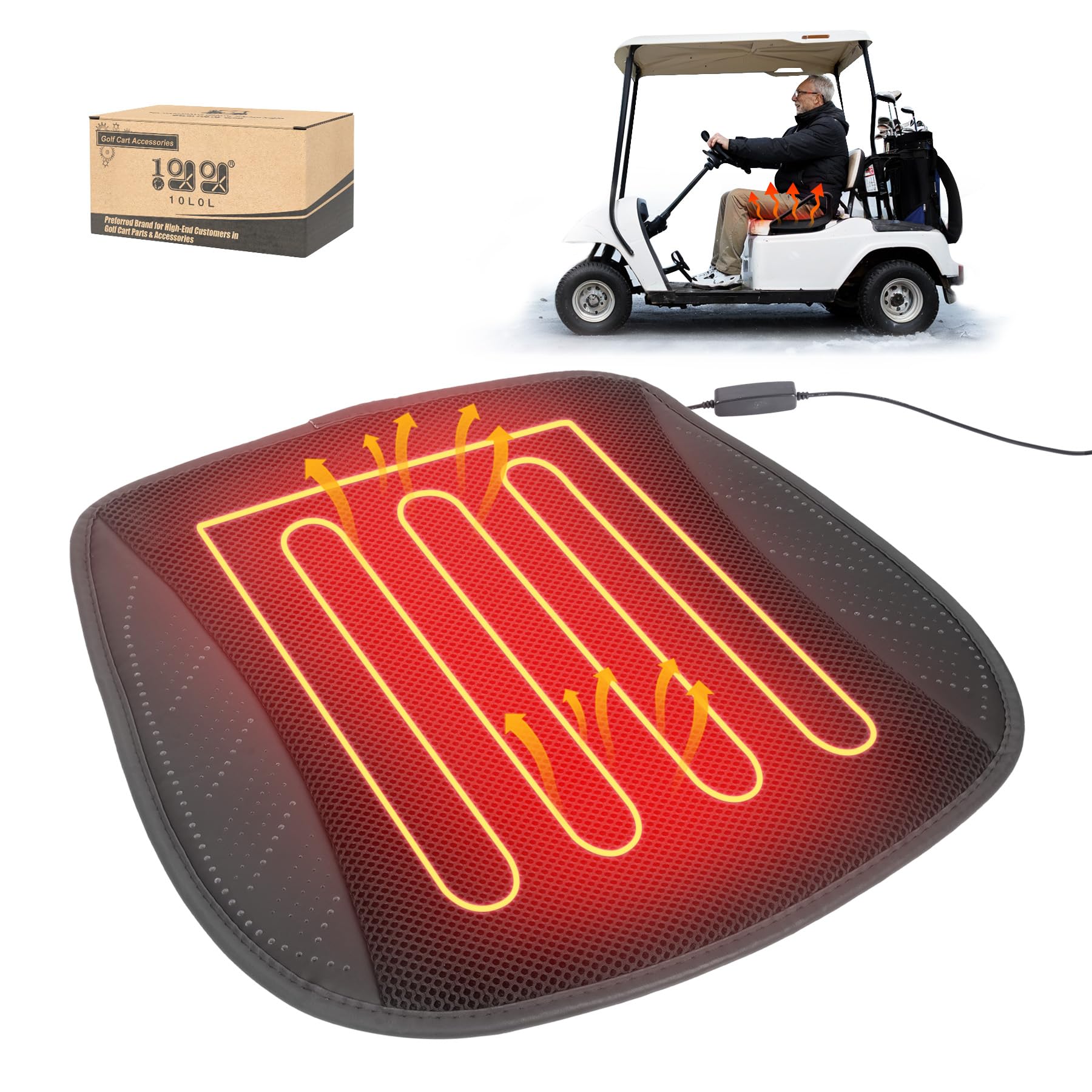 Photo 1 of 10L0L Universal Golf Cart Heating Seat Pad - 12V Portable Heated Seat Covers with Non-Slip for Yamaha EZGO Club Cart, 3-Speed Heating Temperature Settings and and Automatic Shut-Off