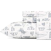 Nautica - Twin Sheets, Cotton Percale Bedding Set, Fully Elasticized, Ideal Dorm Essentials (Whitewood Sail Blue, Twin)