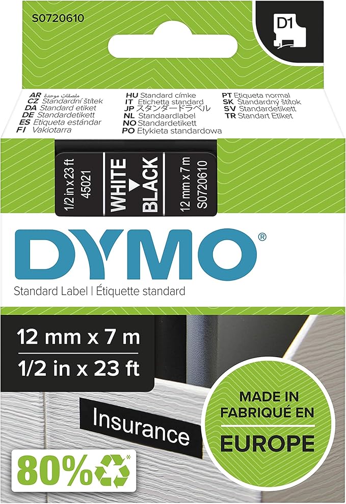 dymo black white 12mm