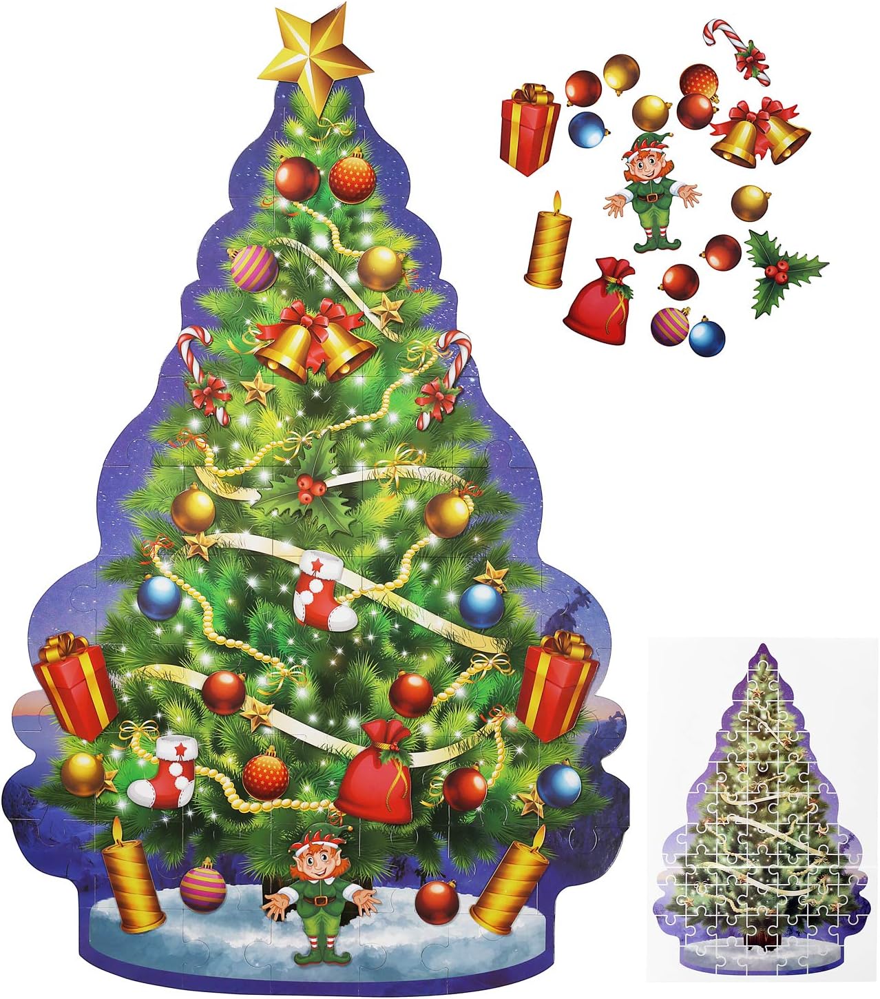 Educational Christmas Tree Floor Puzzle +29PC Ornaments kit -Let Your Children Decorate Their Own Tree -Puzzles For Kids 4 Years Old Will teach to follow design & coordination-not trail & error method