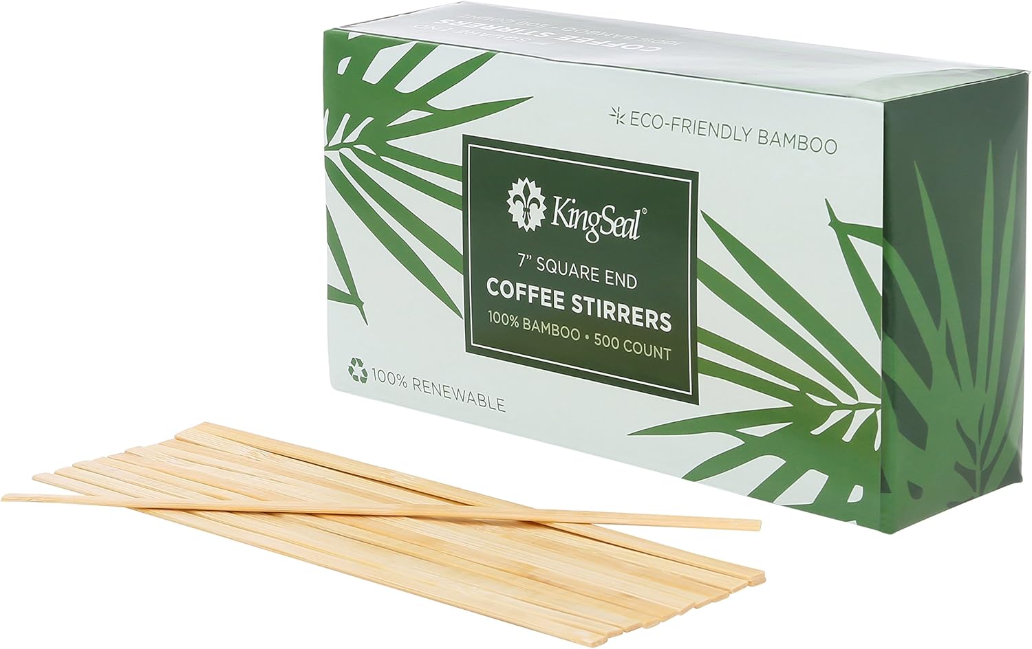 KingSeal Bamboo Wood Coffee Beverage Stirrers, Square End - 7 Inches, 2 boxes of 500 each, 100% Renewable and Biodegradable, Stronger and Thicker Than Standard Wood