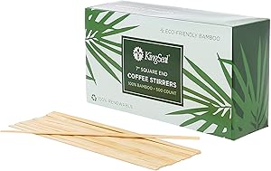 KingSeal Bamboo Wood Coffee Beverage Stirrers, Square End - 7 Inches, 2 boxes of 500 each, 100% Renewable and Biodegradable, Stronger and Thicker Than Standard Wood