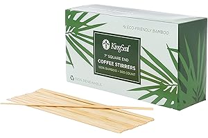 1000 Count | KingSeal Bamboo Wood Coffee Stirrers, Square End, 7 inch Length, 100% Renewable and Biodegradable - 2 Boxes x 500 Stirrers