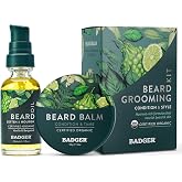 Badger Organic Beard Grooming Kit, Oil &amp; Balm, 2-Pack | Subtle Masculine Scent, Mens Beard Care, Nourishes for Healthy Beard Growth, Beard oil and balm set, Facial hair conditioner