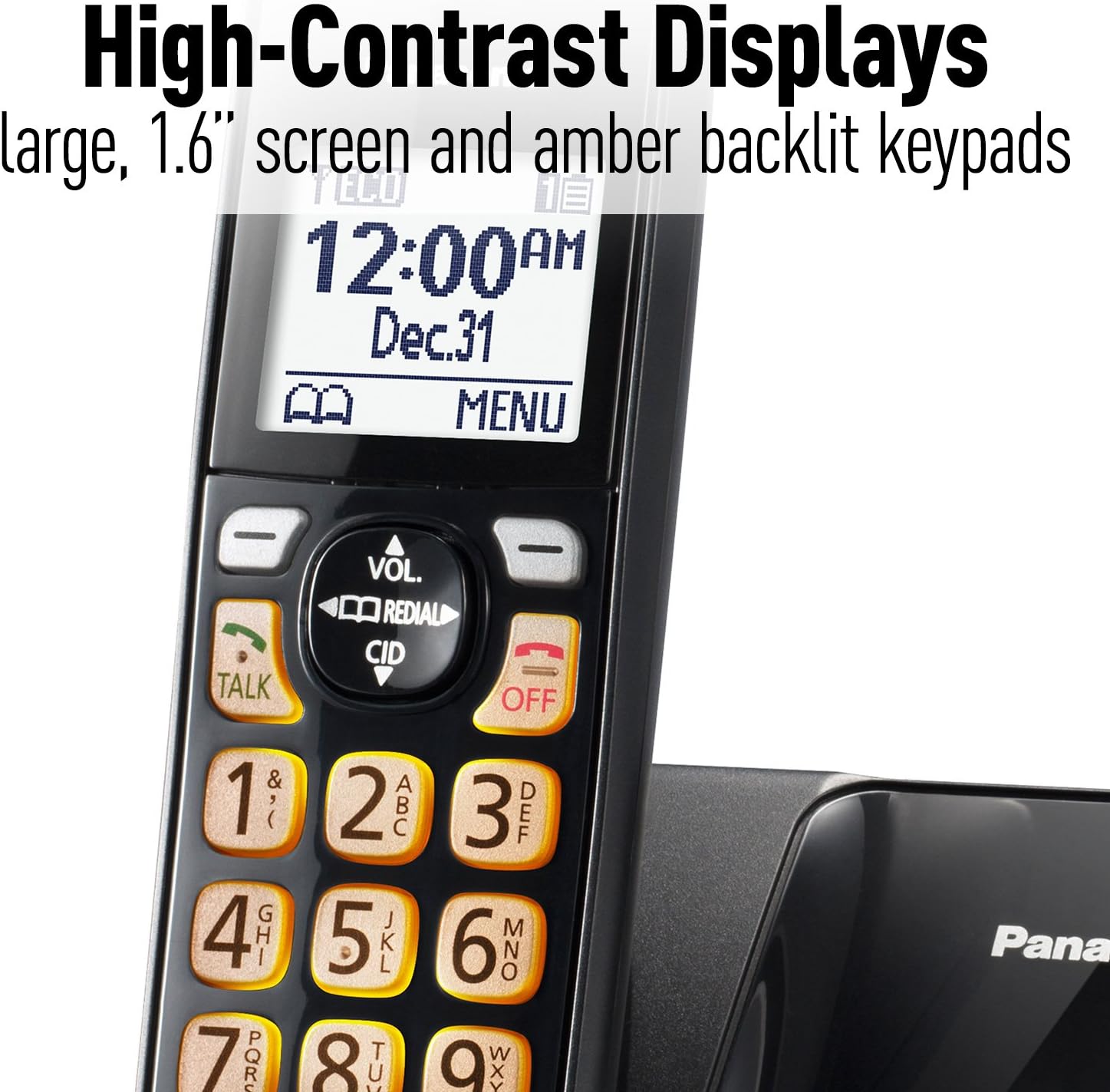 Panasonic Expandable Cordless Phone System with Call Block and High Contrast Displays and Keypads - 1 Cordless Handset - KX-TGD510B (Black): Electronics