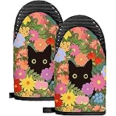 Slohif Cat Mini Oven Mitts Set – Black Extended Short Animal Heat Resistant Kitchen Gloves for Women, 100% Cotton Oven Mitts with Silicone Grips, Non-Slip and Thick Durable for Cooking & Baking