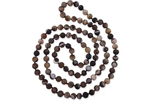 MGR MY GEMS ROCK! 7-8MM 36 Inch Long Matte-Finish Genuine Semi-Precious Stone Endless Infinity Opera Length Hand Beaded Mala Chakra Strand Necklace for Women or Men.