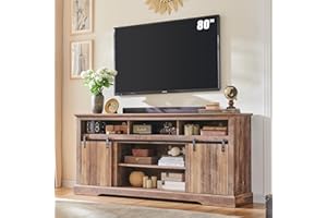 AITJUNZ Fluted TV Stand for 80 Inch TVs, 32" Modern Entertainment Center with Waveform Panel Sliding Door, Media Console Cabinet w/Storage, Soundbar & Adjustable Shelf for Living Room, 70 inch (Light Brown)