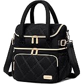 Weitars Lunch Bag for Women Men,Double Deck Lunch Box for Women,Quilted Lunch Tote for Work,Insulated Lunch Cooler Leakproof Lunchbox for Adult with Shoulder Strap &Pockets for Picnic Hiking (Black)