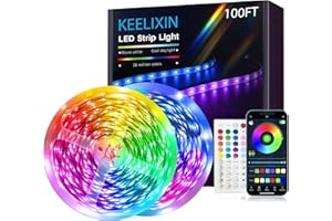 KEELIXIN Led Lights for Bedroom 100ft,LED Strip Lights Sync with Music,Bluetooth LED Lights 100ft,RGB LED Strip Lights,Luces Led para Cuarto,Room Lights with APP & IR Remote Control,Home Decorations