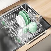 Fanbsy Dish Drying Rack in Sink, Extendable Stainless Steel Dish Drainers for Kitchen Counter, Anti-Rust Dish Dryer Rack with Utensil &amp; Cup Holders, for Inside Sink, Over The Sink