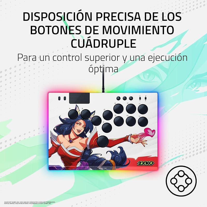 Kitsune 2XKO Edition - Mando arcade óptico con todos los botones para PS5 y PC - diseño con 4 botones de movimiento precisos - interruptores ópticos lineales planos | 2XKO