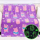 Boulou Pig Glow in The Dark Throw Blanket - 60" x 50" Pink Plush Pig Blanket for Girls, Glowing Blanket Gift for 3-10 Years Old Kids Boys, Birthday