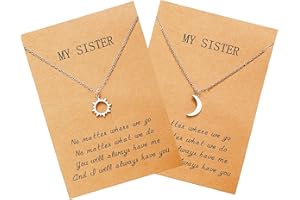 SUCANRA Sisters Necklace for 2, Sun and Moon Matching Necklaces Birthday Christmas Gifts for Girls Women BFF