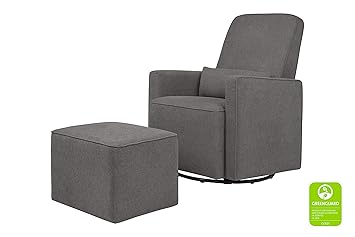 Davinci Olive Upholstered Swivel Glider With Bonus Ottoman Dark Grey