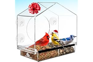 GRAY BUNNY Window Bird Feeder with Strong Suction Cups - Gifts for Grandma Bird Watching Gifts for Grandpa Backyard Birding (Large House)