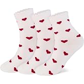 CUTIE MANGO 3 Pairs Heart Pattern Quarter Crew Lovely Design Socks For Women -Cute Cotton Womens Socks for Size 6,7,8,9,10