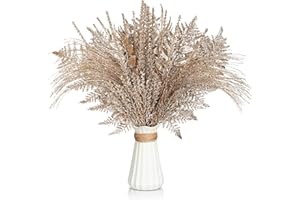 Motionchic 50 Pcs Champagne Gold Christmas Tree Picks and Sprays Xmas Tree Topper Glitter Pine Twigs Faux Glittery Branch Stems for Christmas Vase Wreath Decoration DIY Craft Supplies