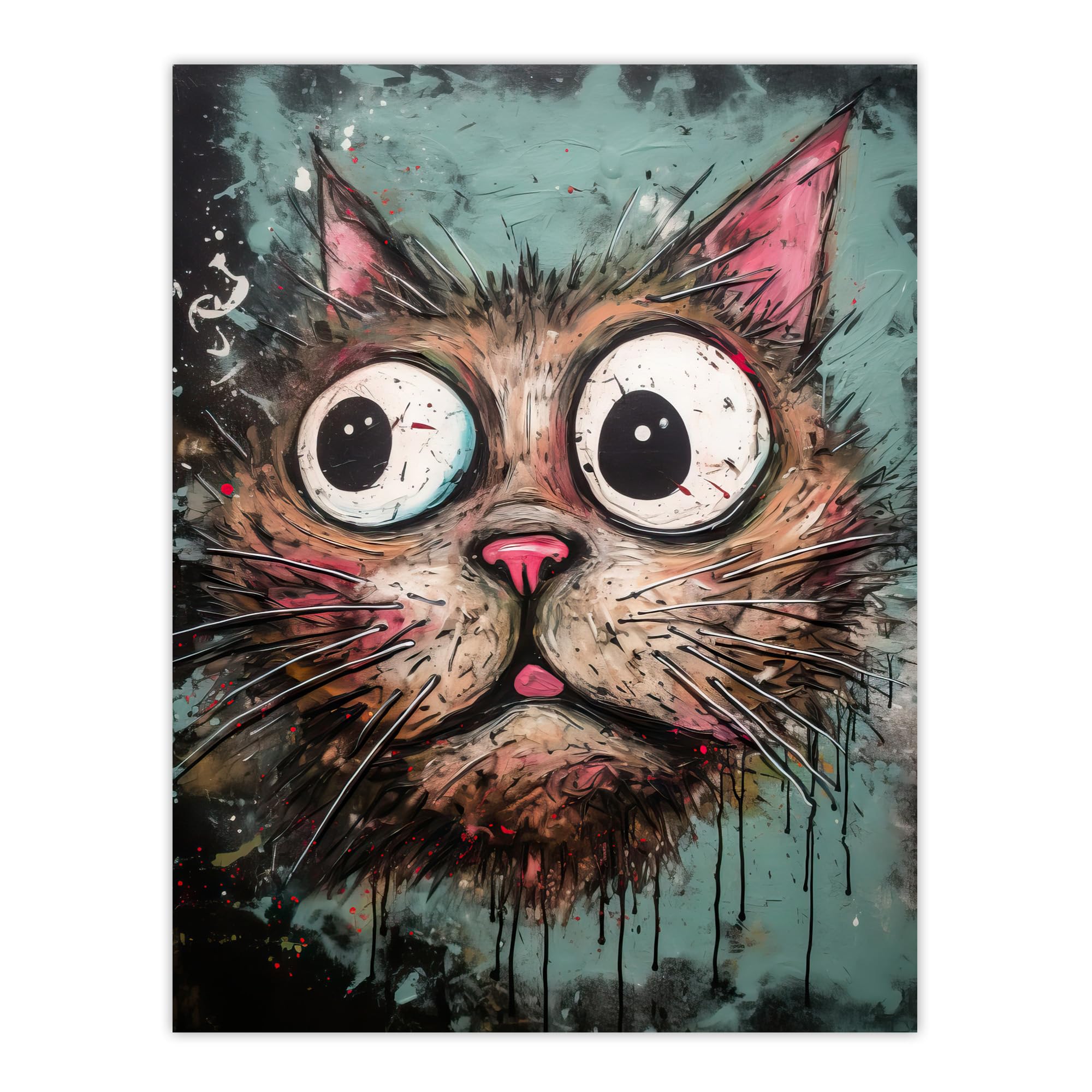 Artery8 Graffiti Street Art Bug Eyed Cat Artwork By Tom Jones Extra Large XL Wall Art Poster Print