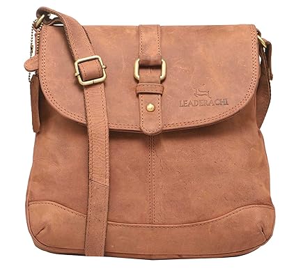 LEADERACHI Leather Brown Crossbody Unisex Sling Bag