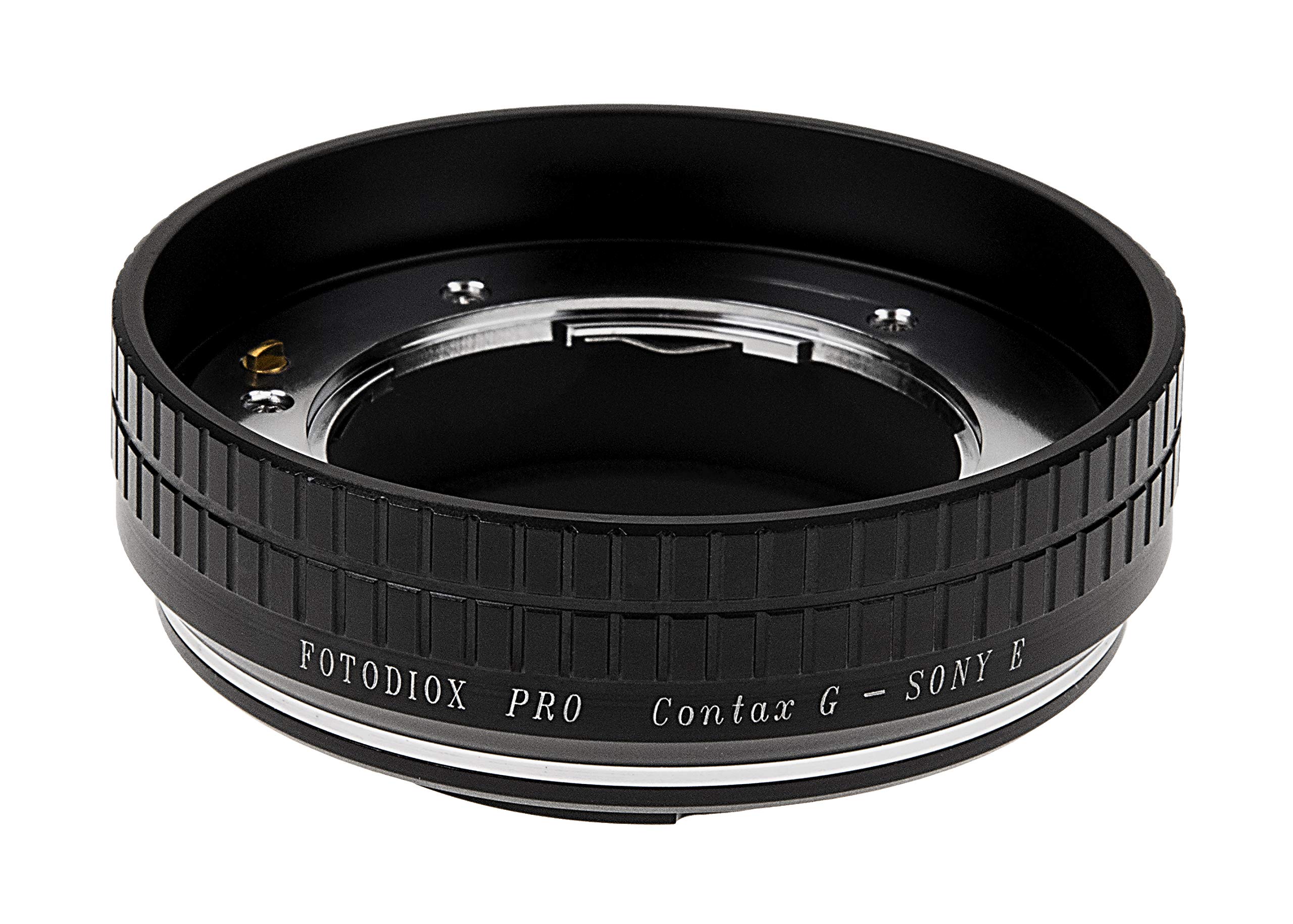 Photo 1 of Fotodiox Pro Lens Adapter, Contax G Lens to Sony Alpha Nex E-Mount Camera Lens Mount Adapter with Focus Dial, Black, (CntxG-SnyE-Pro)