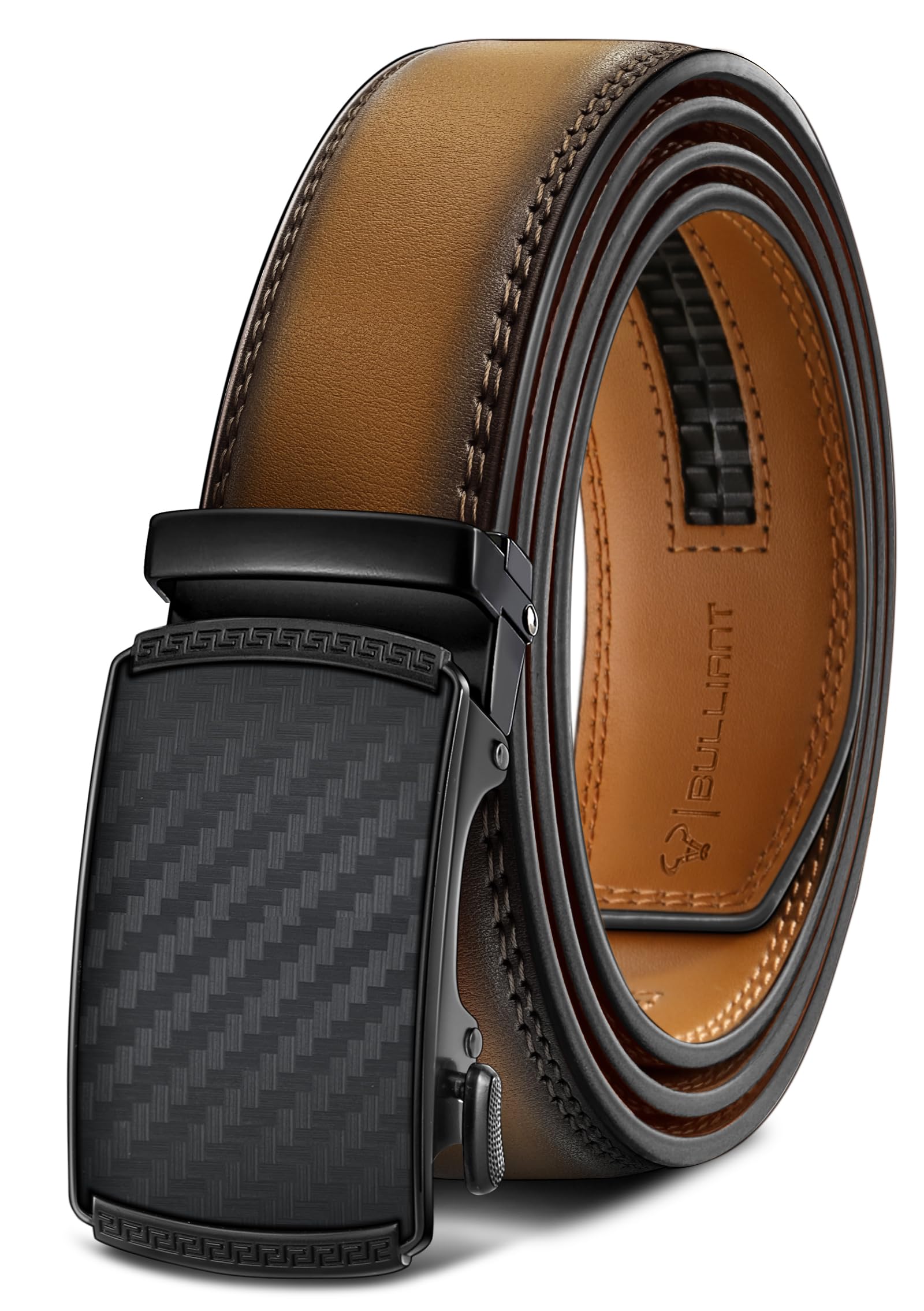 BULLIANT Men's Belt,Slide Ratchet Belt Adjsutable For Men Suit Casual Jeans Gift Boxed,Trim To Fit(Tawny,48"-56" Waist Adjustable) Image