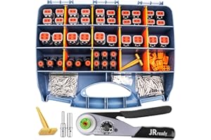 JRready ST6361 Deutsch Connector Kit, 2 4 Way DTP Automotive Waterproof Connector, DTHD 1 Pin Male Female Plug Connectors with Deutsch Crimp Tool,Solid Contacts 12-16 AWG for Car,Truck,Boats