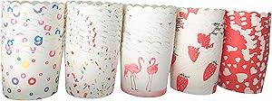 50-Pack Safe Food Grade cupcake liners,High temperature Premium Paper Cake Baking Cup Cupcake Muffin Cases,5 colorful styles baking cups for Holiday/Birthday Parties/Wedding/Anniversary