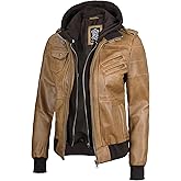 Decrum Detachable Hooded Leather Jacket Women - Real Lambskin Leather Bomber Jacket Women with Hood