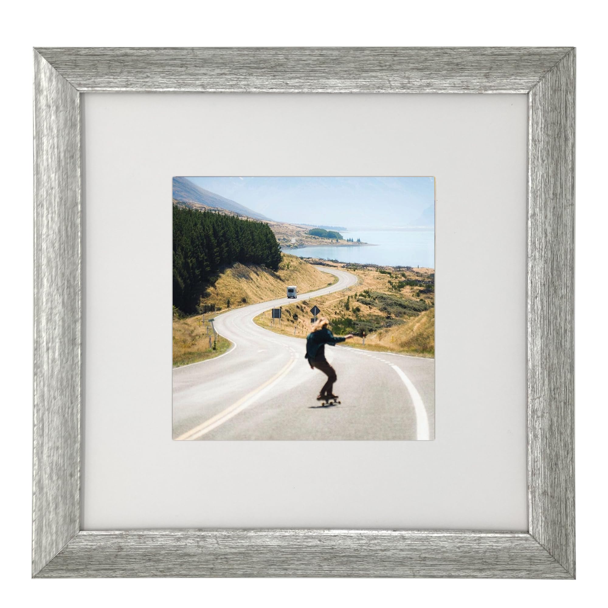 8x8 (20x20cm) Photo Frame Gallery Picture frame with 5x5 mat,Freestanding and Wall Mountable,Silver