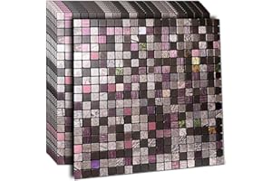XUANINY 10-Sheet Peel and Stick Backsplash Tiles for Kitchen,Bathroom,Fireplace,Self Adhesive Metal Aluminum Mosaic (12"x12") (10, Mixed Red)