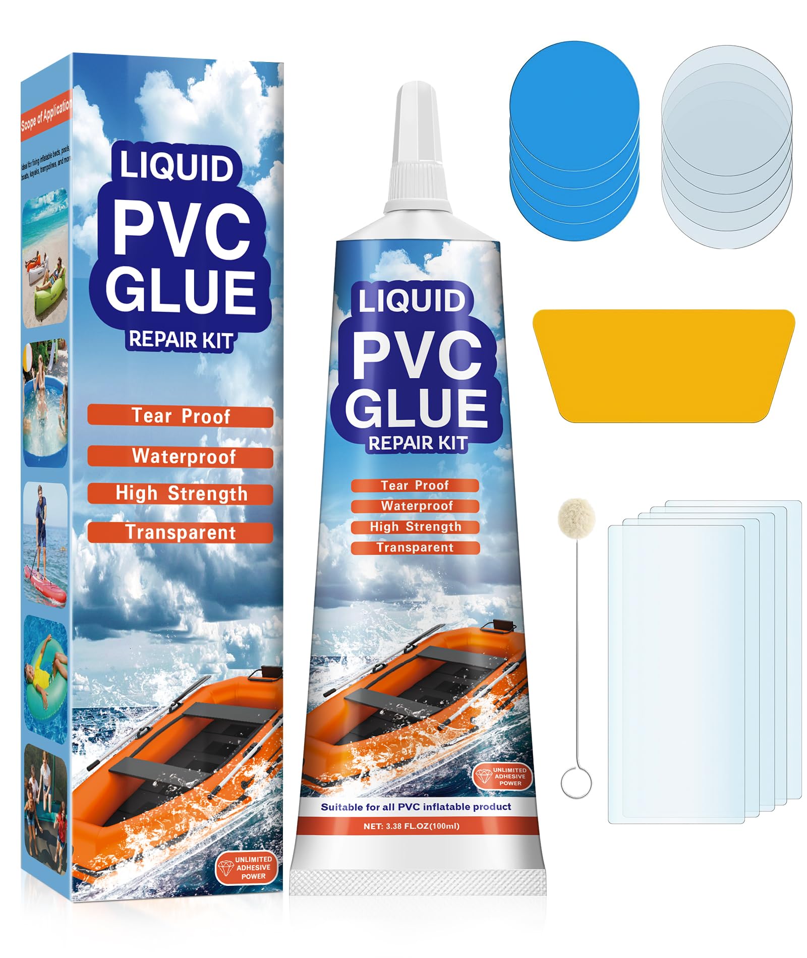 Photo 1 of LFENYIGI Air Mattress Patch Kit,100ML Heavy Duty Waterproof Vinyl Pool Patch Repair Kit, Inflatable Patch Kit for Air Mattress, Inflatable Toy, Swimming Ring, Hot Tub, PVC Boat, Bounce House, Tent
