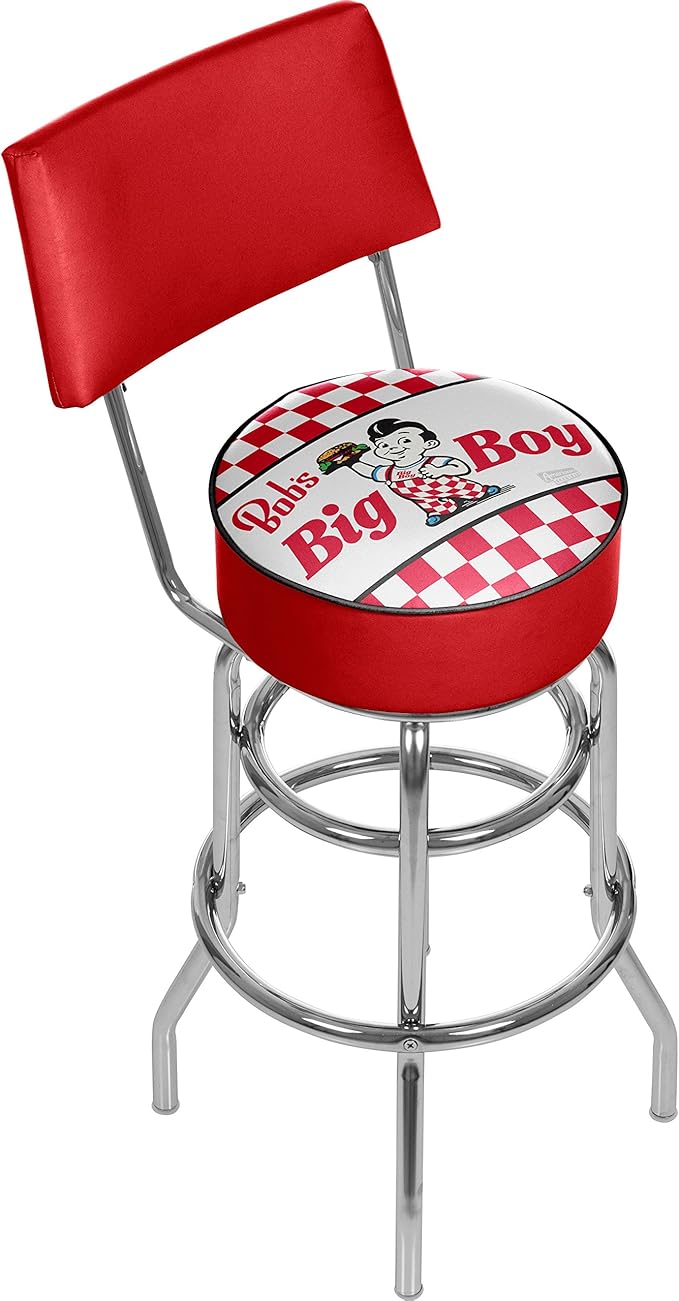 Trademark Global Bobs Big Boy Checkered Padded Swivel Bar Stool with