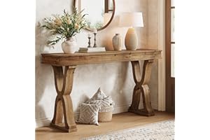 TRIBEWOOD 63-Inch Solid Wood Console Table, Farmhouse Narrow Entryway Table with X-Shaped Legs, Long Sofa Console for Living 