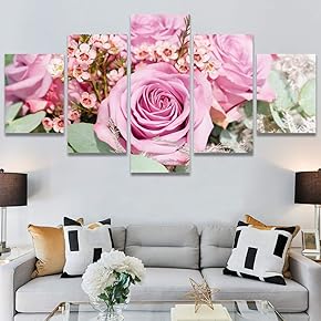 SIGNWIN 5 Panel Canvas Wall Art Pink Arrangement...