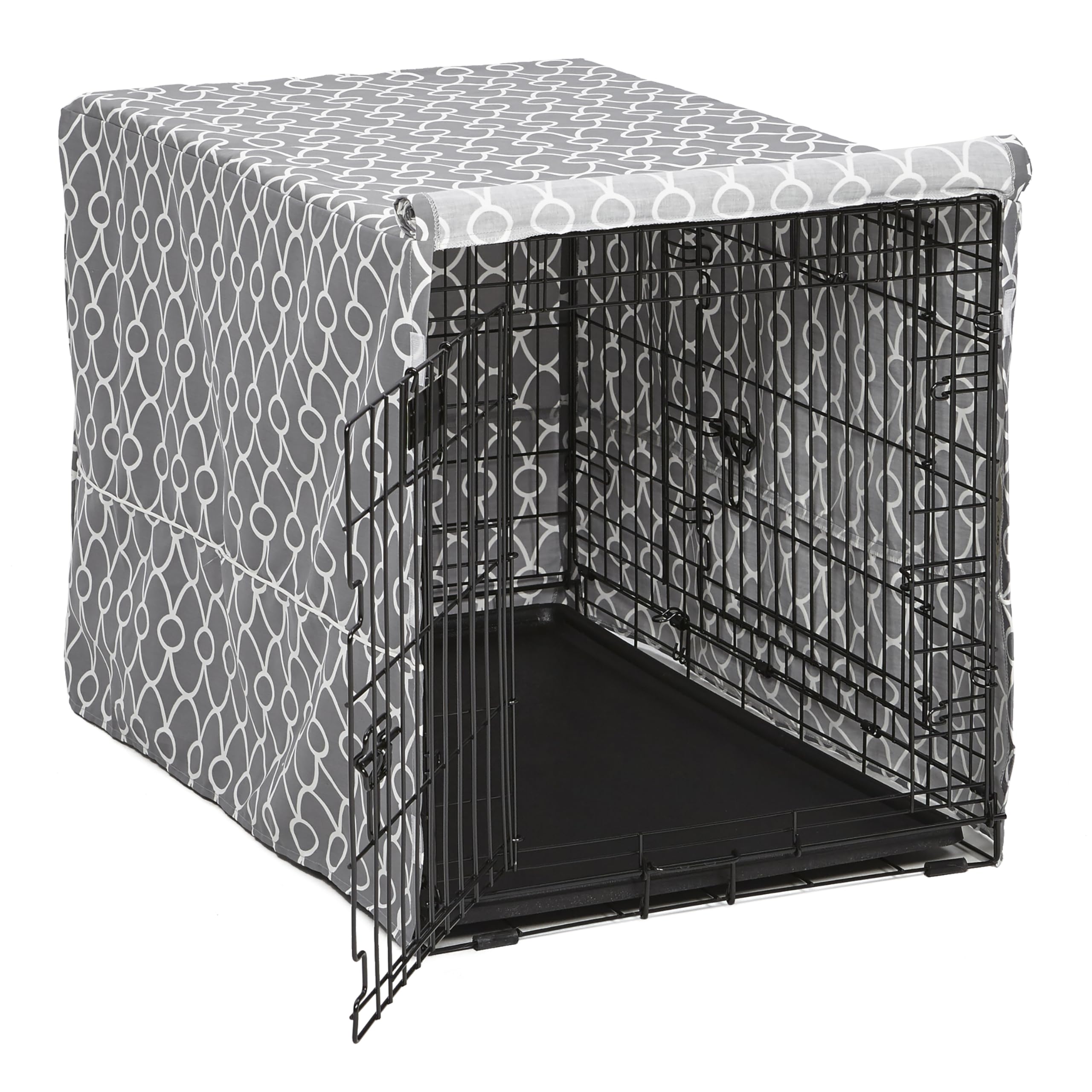 MidWest Homes for Pets Dog Crate Cover With Teflon Fabric Protector, Poly-Cotton Privacy Kennel Cover Fits Most 91 cm Crates, Gray Designer Print, Washable, Reduces Barking