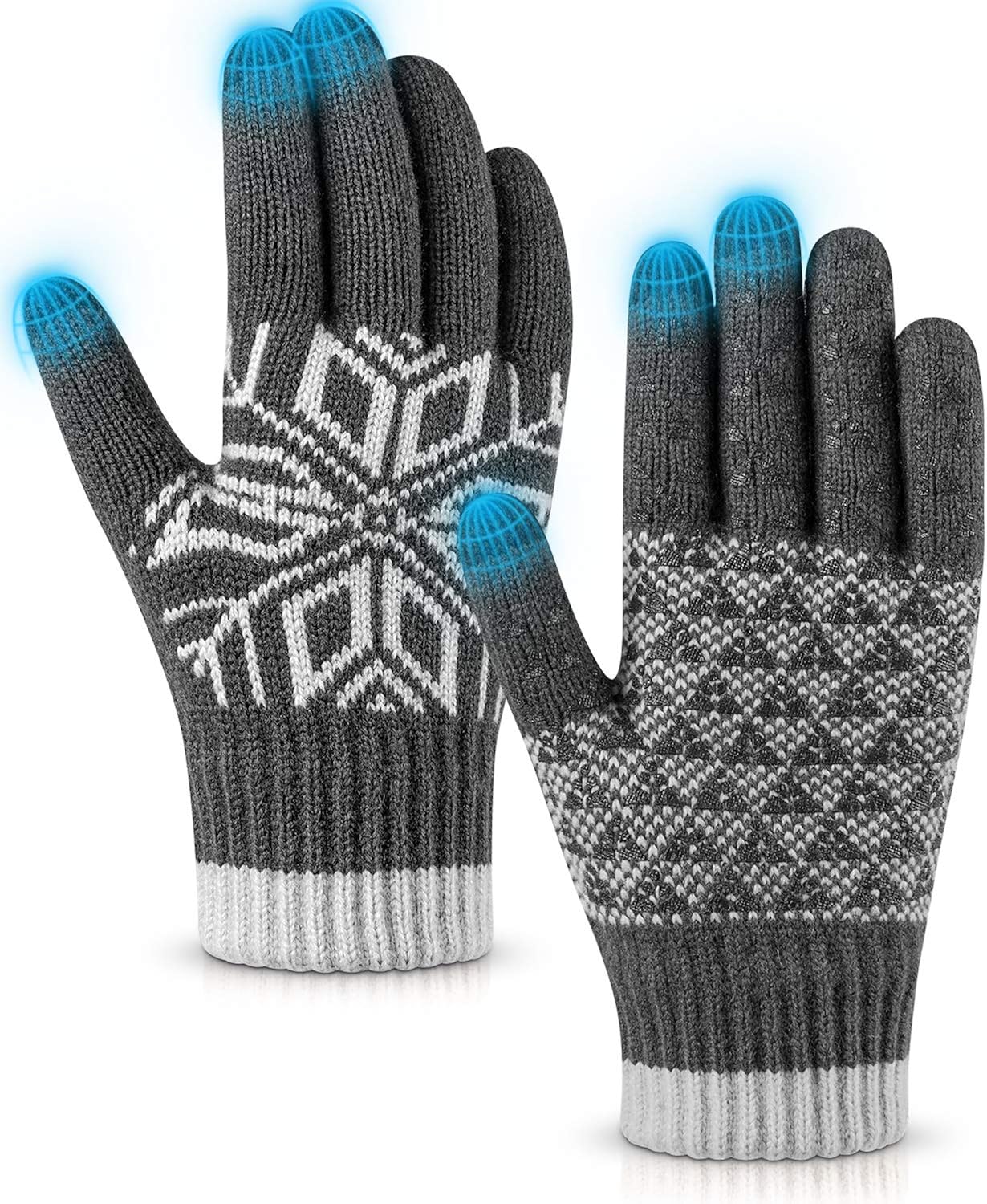 Pvendor Winter Gloves Touch Screen Warm Knit Gloves, Soft Wool Lining Elastic Cuff, Anti-Slip Rubber Design Warm Gloves for Men Women : Clothing