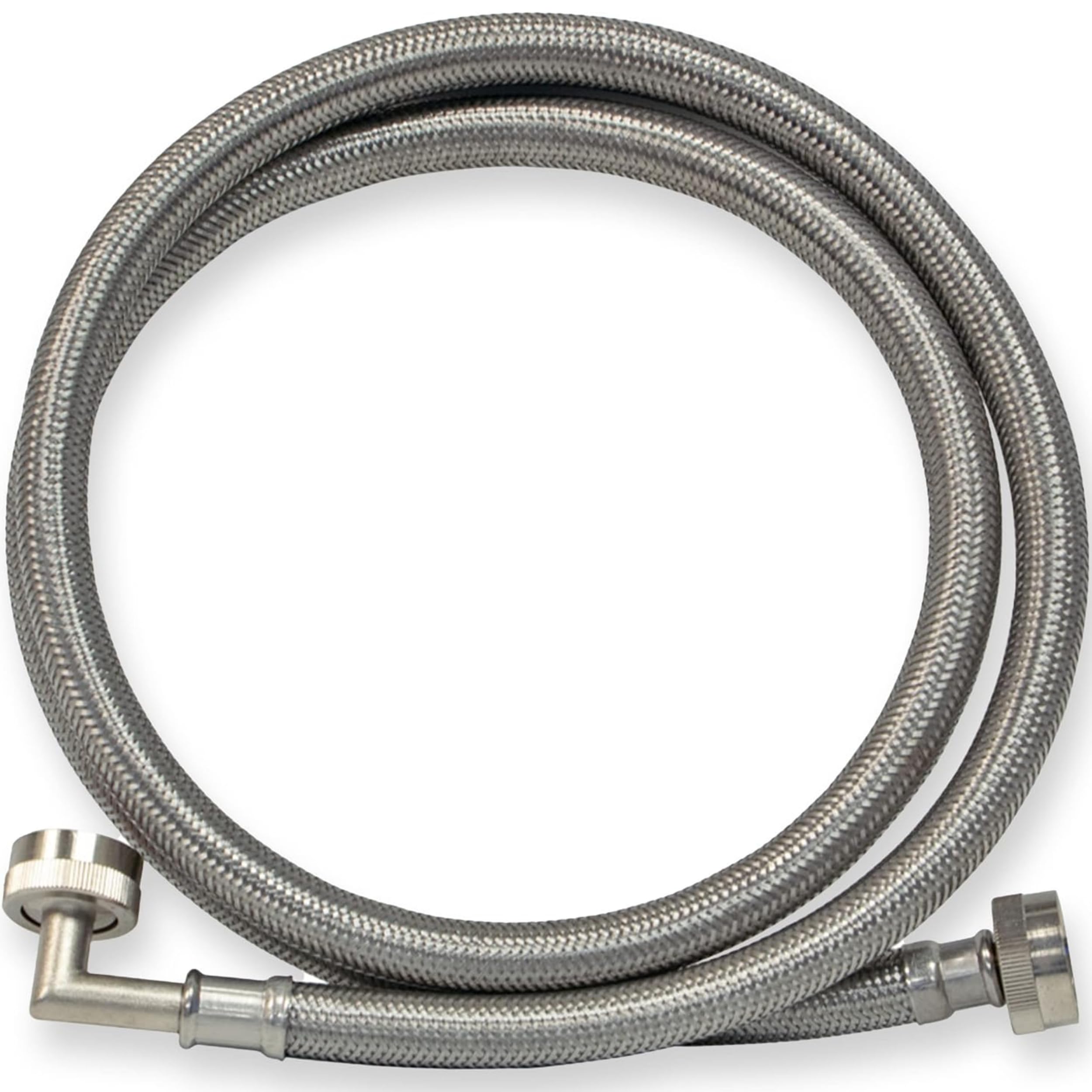 Photo 1 of Eastman 4 ft Washing Machine Hose Connector with Elbow, 3/4 in FHT x 3/4 in FHT, Braided Stainless Steel, 48373