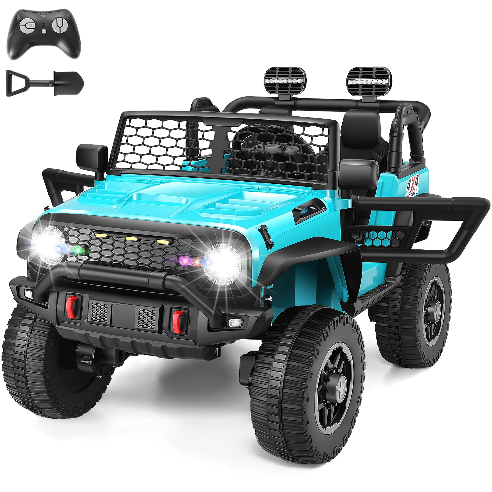 Hikole 24 Volt Ride on Car Toys with Remote Control, 4x100W Powerful Wheels, Electric Car for Kids 2 Seater for Kids Boys Girls Age 4-8, 5MPH Max Speed, LED Lights, 4*Suspension, Music Player, Blue