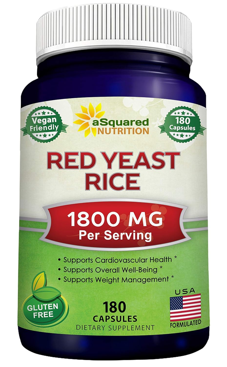 Red Yeast Rice 1800mg Dietary Supplement Vegan Powder Pills to Support Cardiovascular Health
