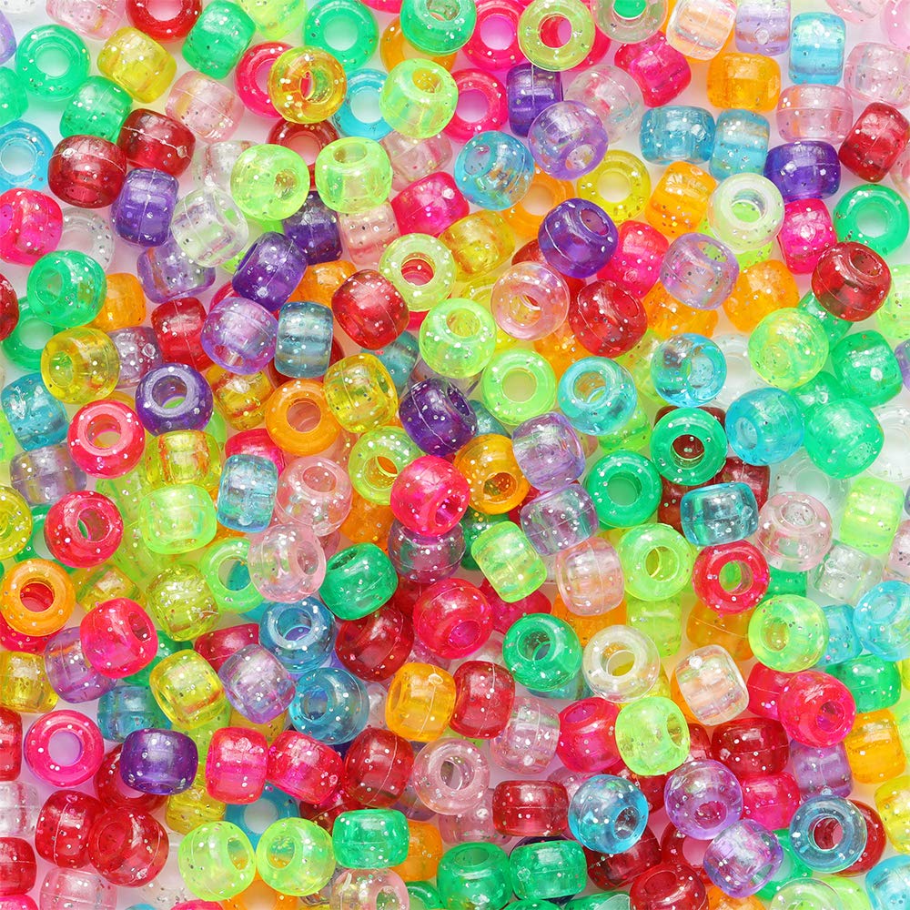 Tibaoffy Crafts Glitter Multicolor Mix Beads 6x9mm,Pony Beads Total About 1000pcs