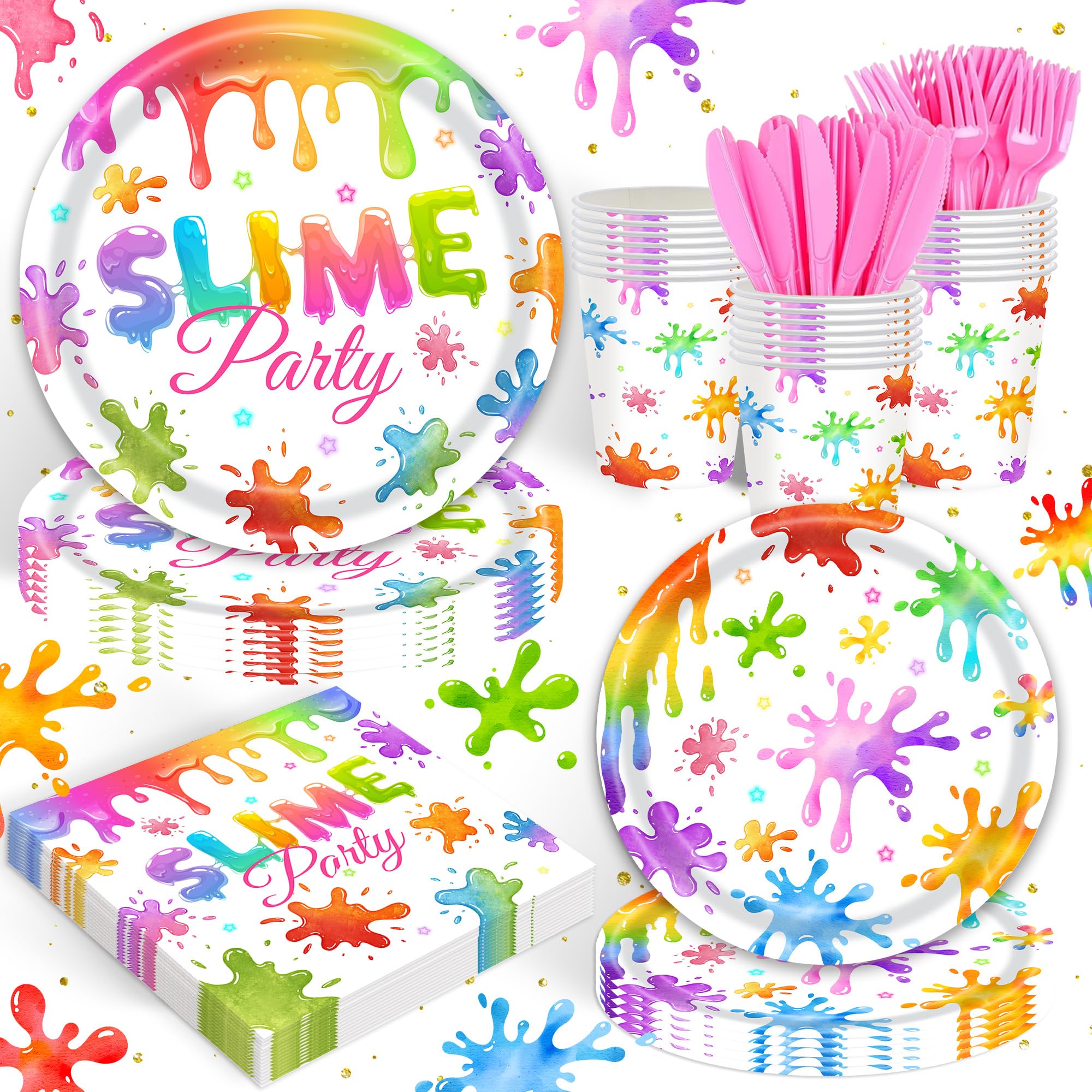 Photo 1 of 120 Pcs Slime Birthday Party Supplies, Kit for Colorful Slime Splatter Splash Theme Kids Birthday Party