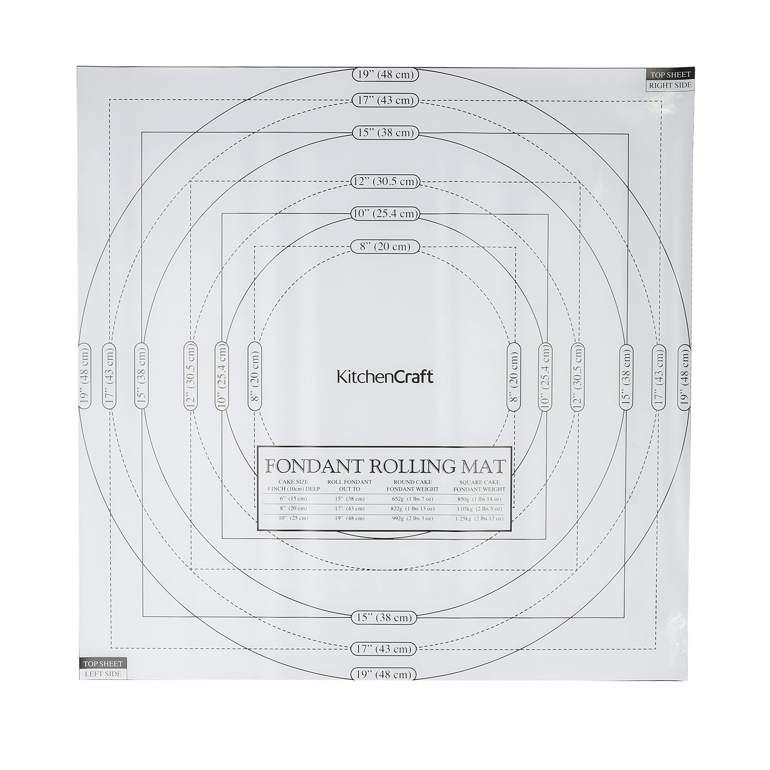 KitchenCraft Sweetly Does It Fondant Icing Rolling Mat with Measurements, Mixture of Several Materials, White, 5 x 5 cm