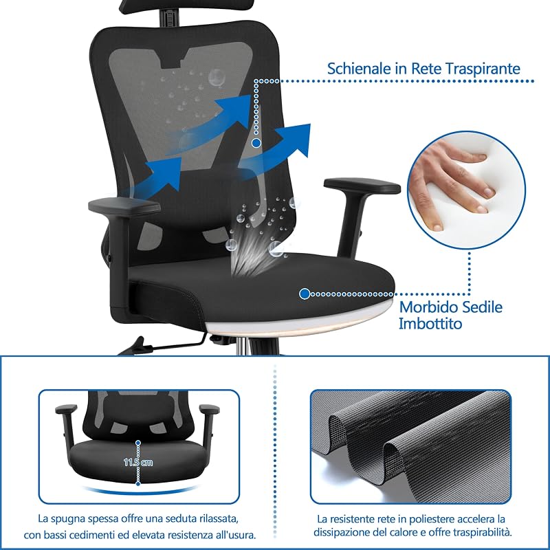 Poltrona/Sedia Ufficio Bloccabile Ergonomica Lombare Ruote Nera