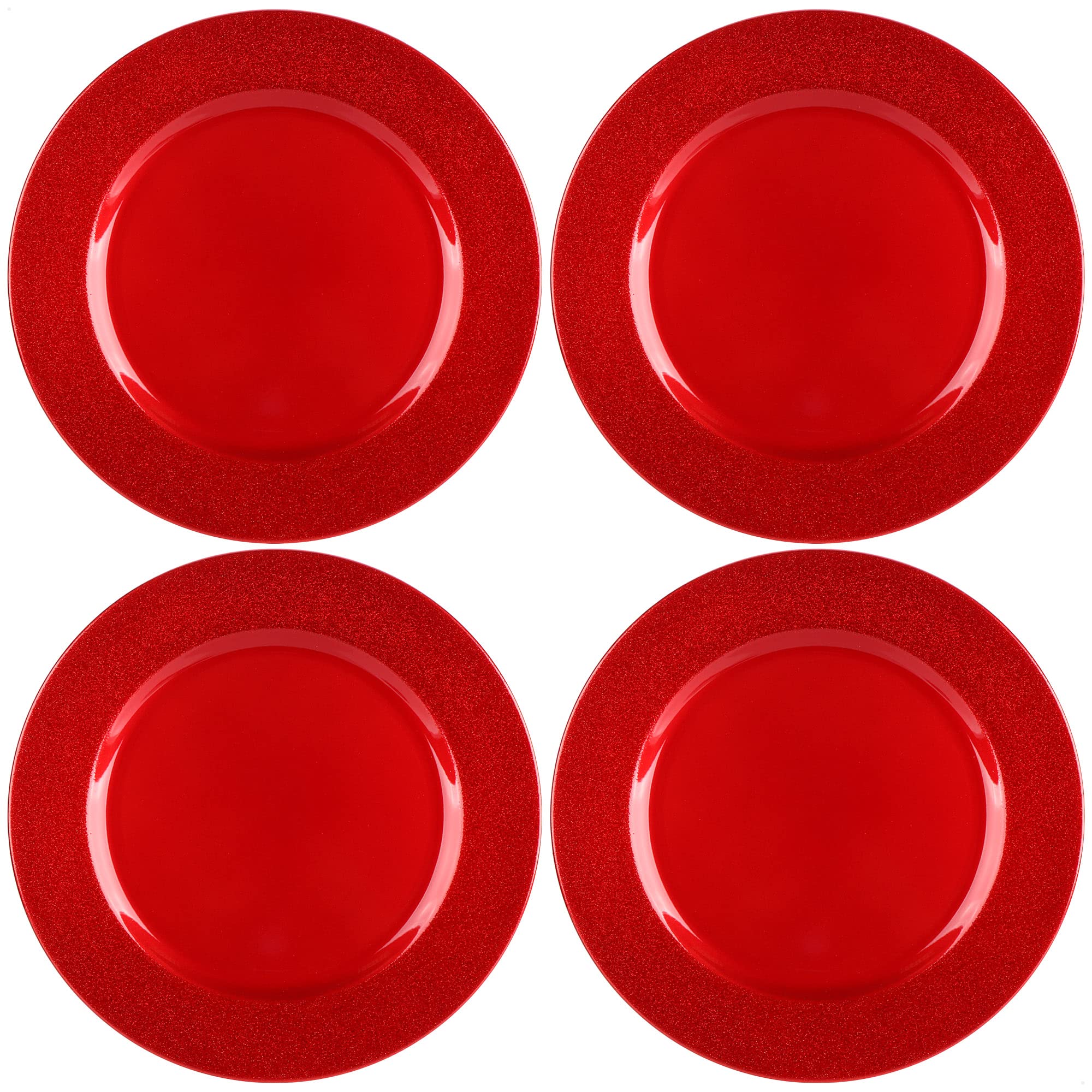 com-four® 4X Charger Plates in Shiny red with Glitter Edge - Reusable Monochrome Saucers - Table Decoration - Monochrome Decorative Plates for Weddings, Family Celebrations or Christmas - Ø 33 cm