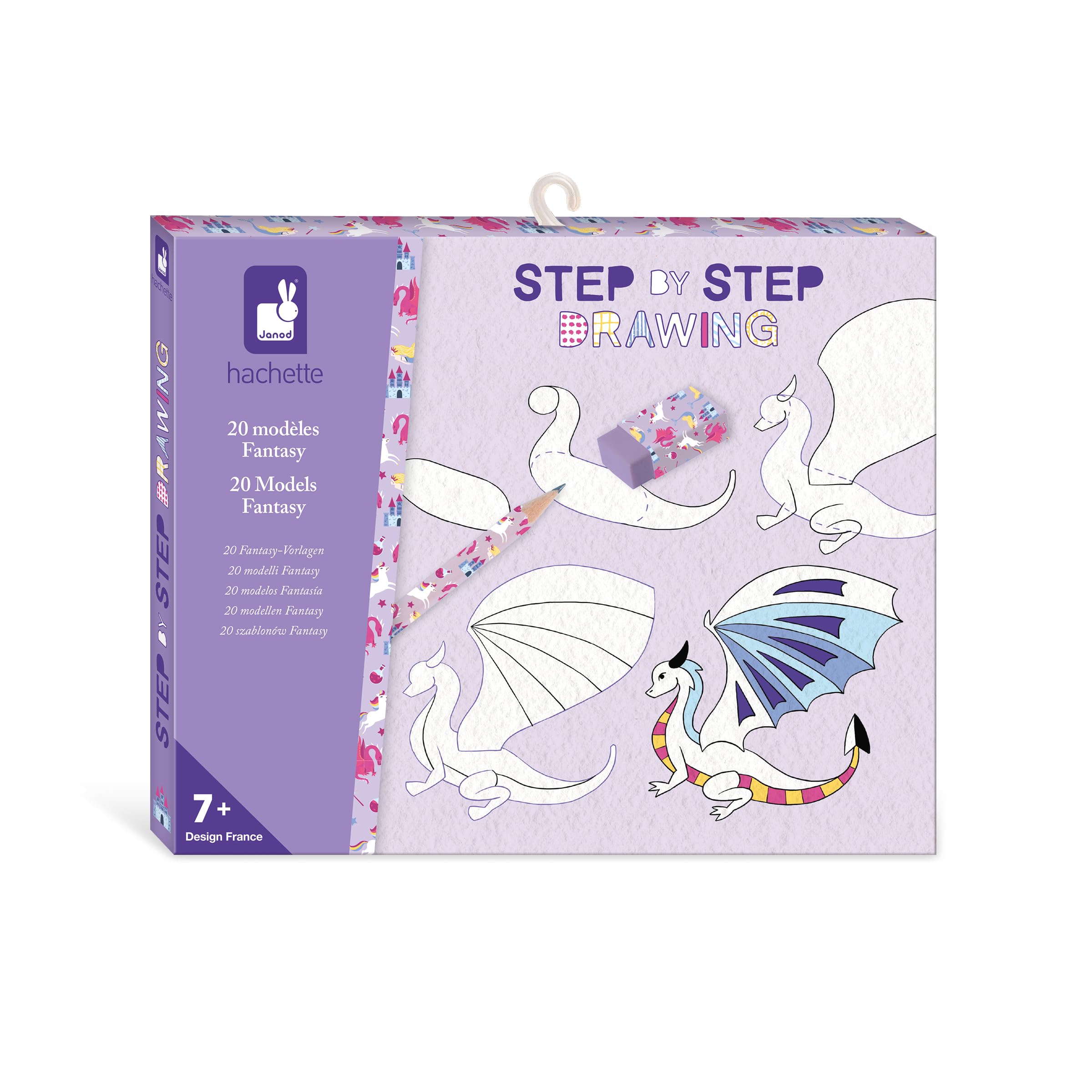 Janod - Step by Step Drawing - Learn to draw - 20 Fantasy Models - Children's Drawing Kit - Learning to draw and concentrate - From age 7 - J09153