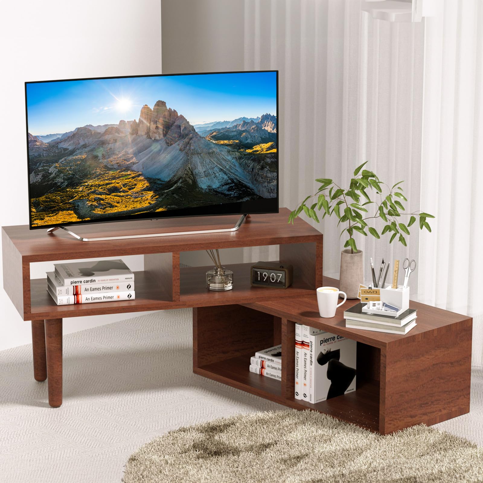 【アドアプス】テレビ台 ローボード tv台 テレビラック テレビボード 伸縮 テレビボード オープン収納 オープン収納 家具 コーナー 角度調整 32～40V型対応 簡単組立 tks-yy06-br の商品画像