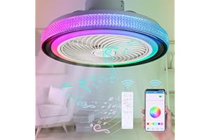 Zvaiuk 20" Bladeless Low Profile Ceiling fans With Lights and Remote, ，Modern Flush Mount Enclosed Ceiling Fan with Smart APP Control Music Speaker, 6 Speed Reversible