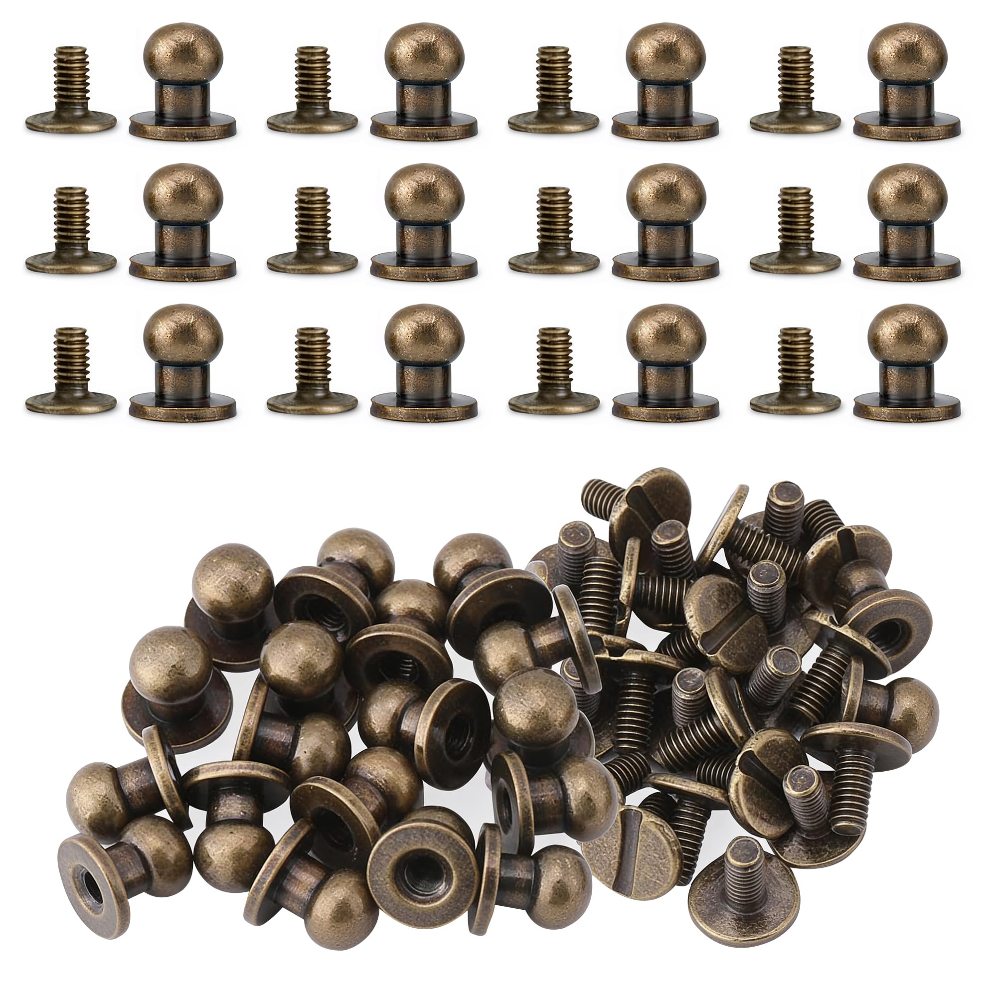 WedDecor Chicago Round Head Screw Back Sam Browne Studs Hand Pressed Rivets for Leathercraft, Clothing, Footwear, Fashion Accessories, 8mm, Bronze, 50pcs