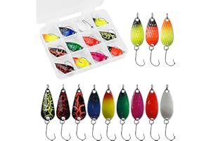 FUSIGO Trout Spoons Lures for Fishing, 12pcs Metal Spoon Jigging Spoon with Single Hook Trout Fishing Lures for Bass Pike Crappie Walleye